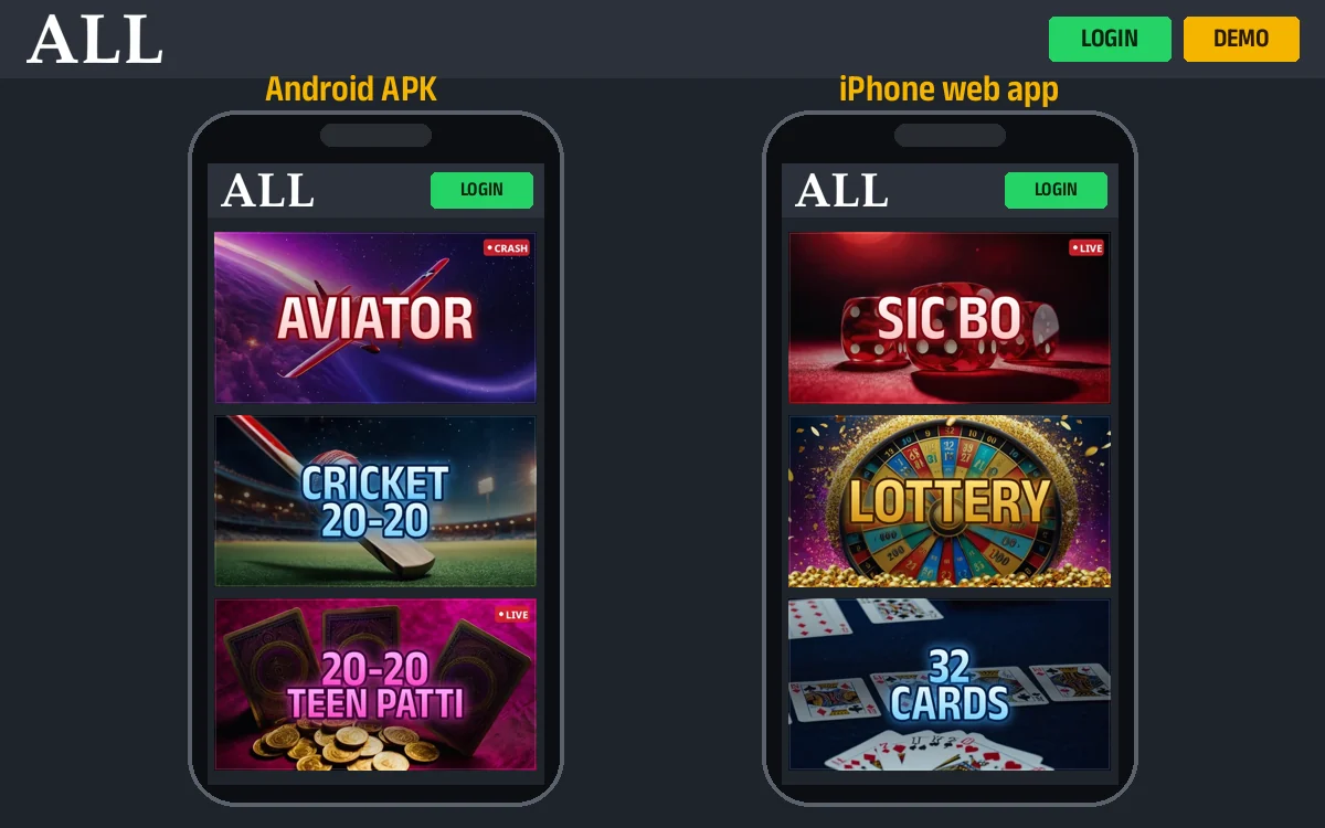 Allpaanel app screen with the AllPanel sign-in and live lobby on an Android phone